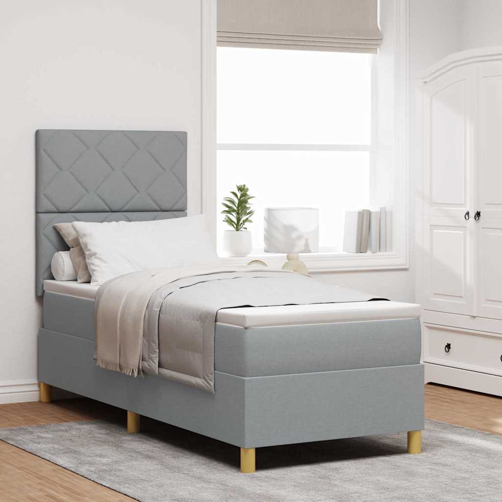 Boxspringbett mit Matratze Hellgrau 80 x 200 cm Stoff