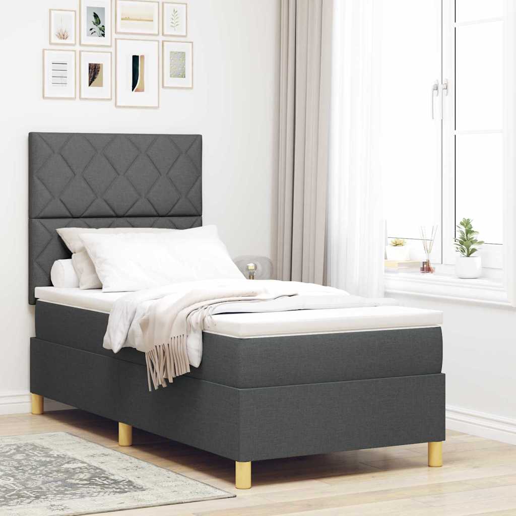 Boxspringbett mit Matratze Dunkelgrau 90 x 200 cm Stoff