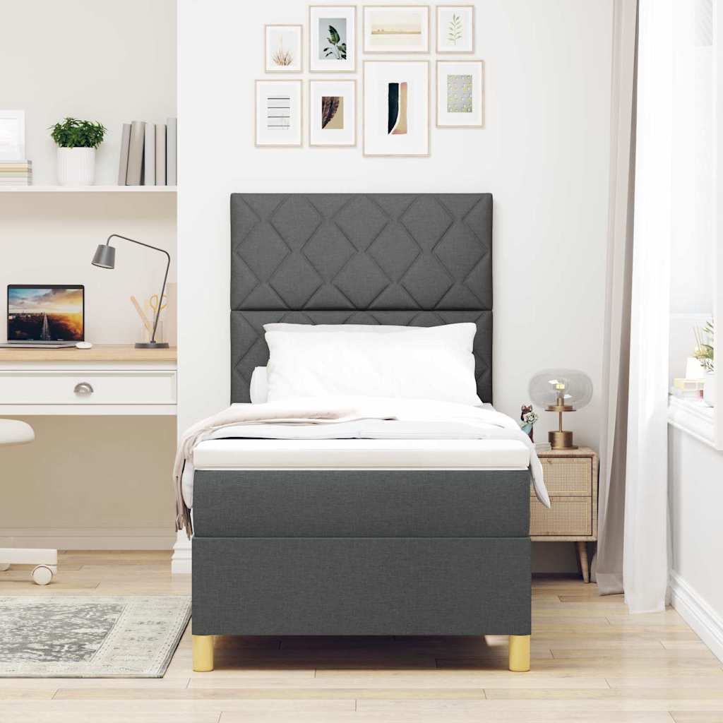 Boxspringbett mit Matratze Dunkelgrau 90 x 200 cm Stoff