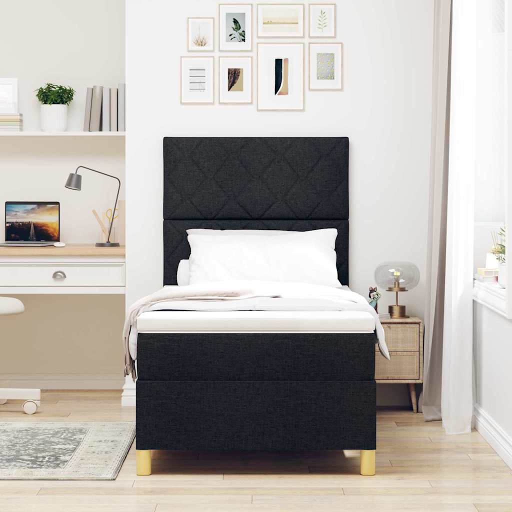 Boxspringbett mit Matratze Schwarz 90 x 200 cm Stoff