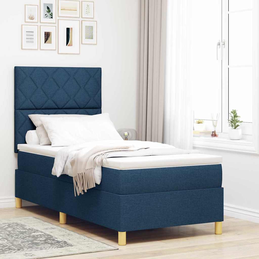 Boxspringbett mit Matratze mit Kopfteil Blau 90 x 200 cm Stoff
