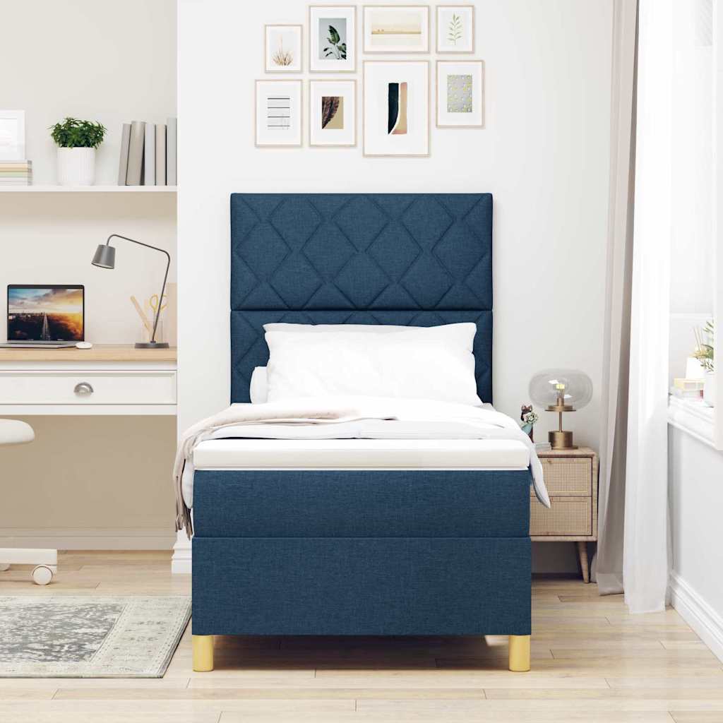 Boxspringbett mit Matratze mit Kopfteil Blau 90 x 200 cm Stoff