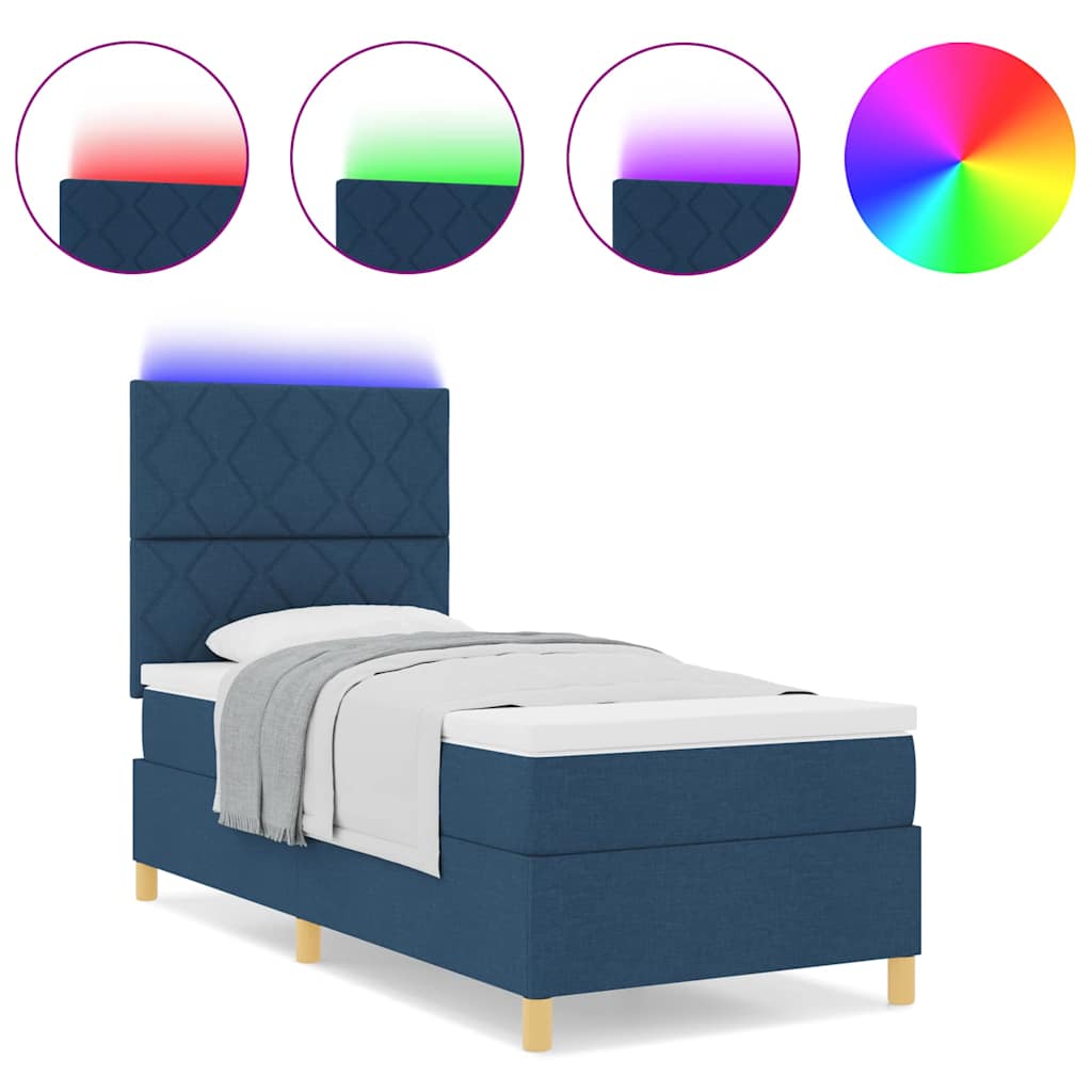Boxspringbett mit Matratze mit Kopfteil Blau 90 x 200 cm Stoff