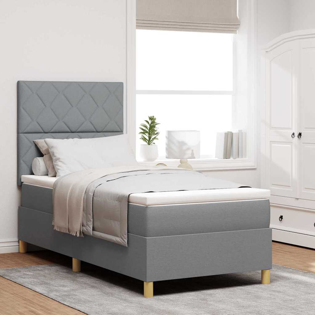 Boxspringbett mit Matratze Hellgrau 100 x 200 cm Stoff