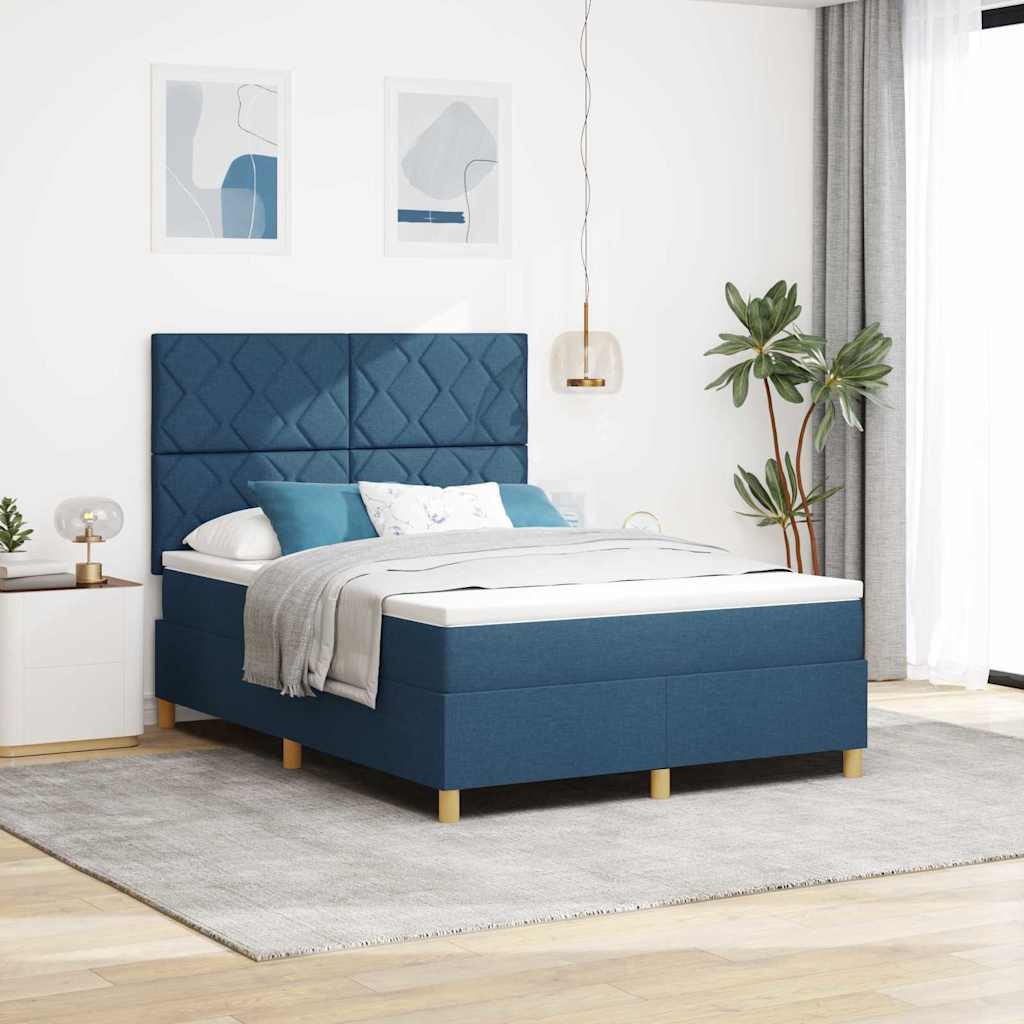 Boxspringbett mit Matratze mit Kopfteil Blau 140 x 200 cm Stoff