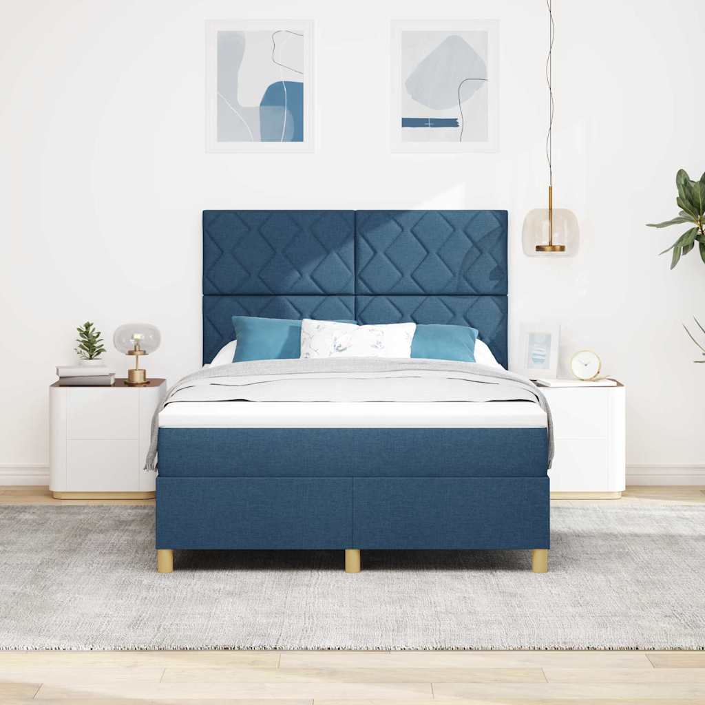 Boxspringbett mit Matratze mit Kopfteil Blau 140 x 200 cm Stoff