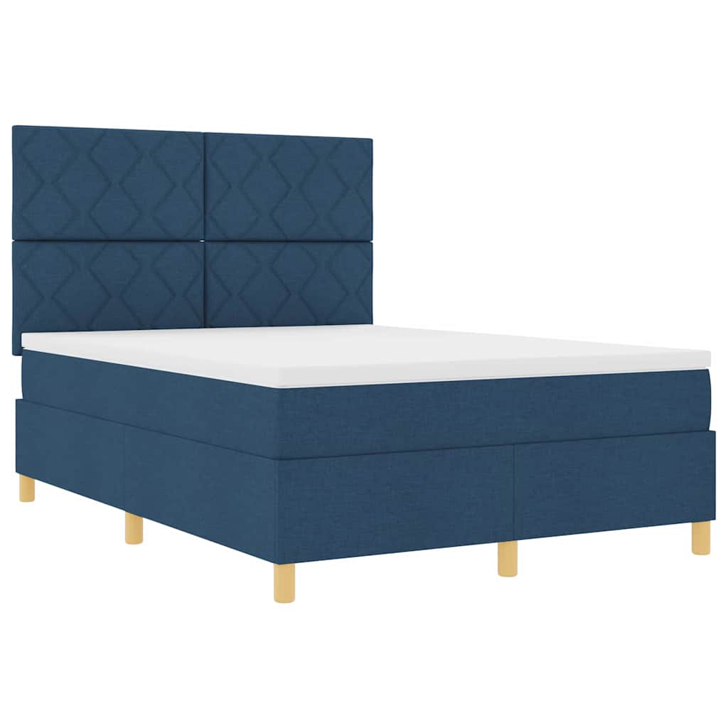 Boxspringbett mit Matratze mit Kopfteil Blau 140 x 200 cm Stoff