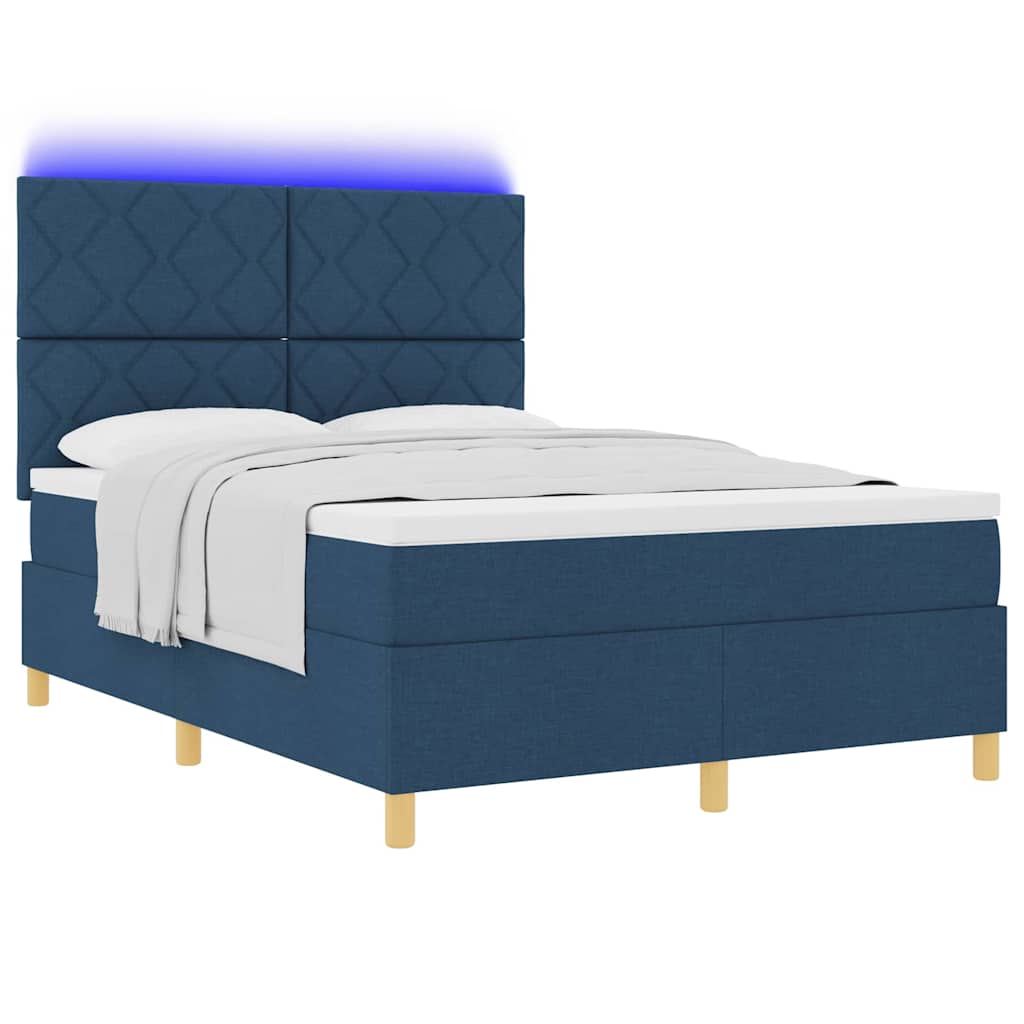 Boxspringbett mit Matratze mit Kopfteil Blau 140 x 200 cm Stoff