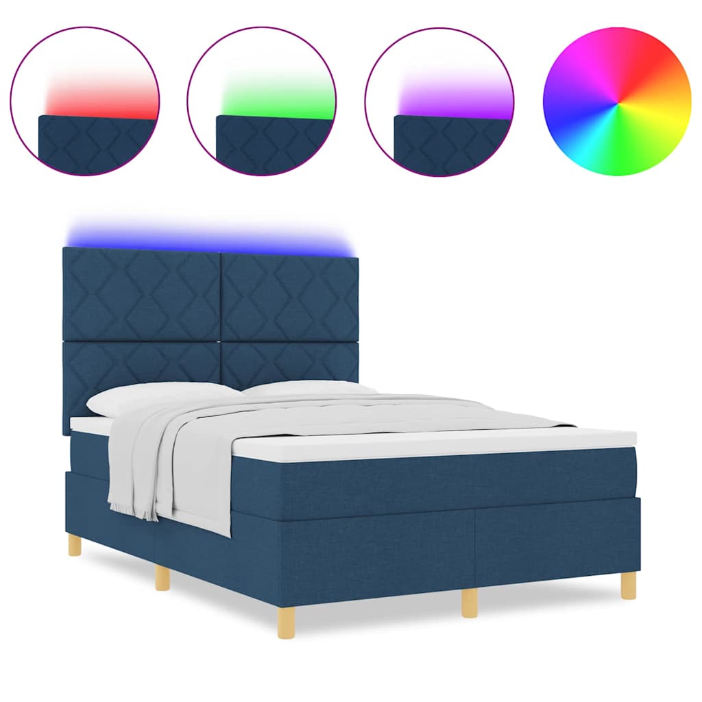 Boxspringbett mit Matratze mit Kopfteil Blau 140 x 200 cm Stoff
