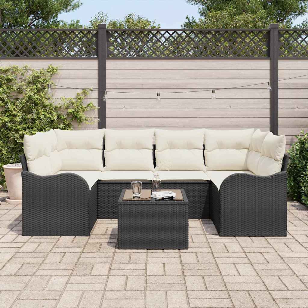 Garten-Sofa-Set mit Kissen 7 pcs Schwarz, Creme 55 x 55 x 37 cm