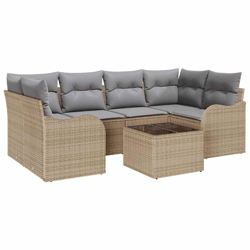 Garten-Sofa-Set mit Kissen 7 pcs Beige, Grau 55 x 55 x 37 cm
