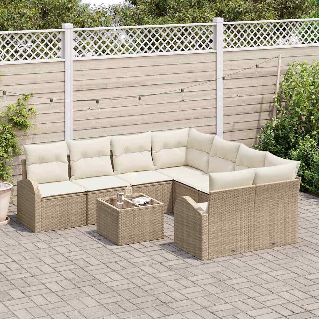 Garten-Sofa-Set mit Kissen 9 pcs Beige, Creme 55 x 55 x 37 cm