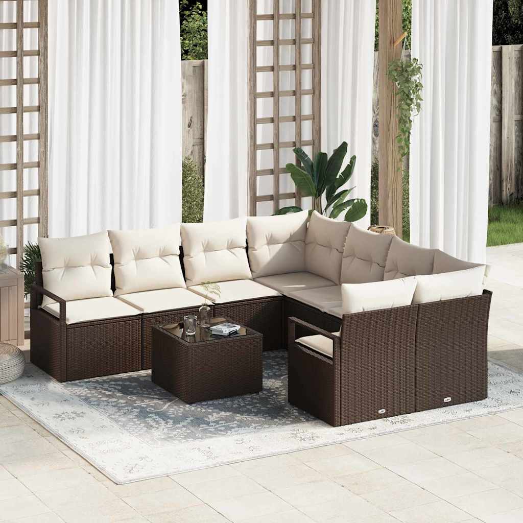 Garten-Sofa-Set mit Kissen 9 pcs Braun, Creme 55 x 55 x 37 cm
