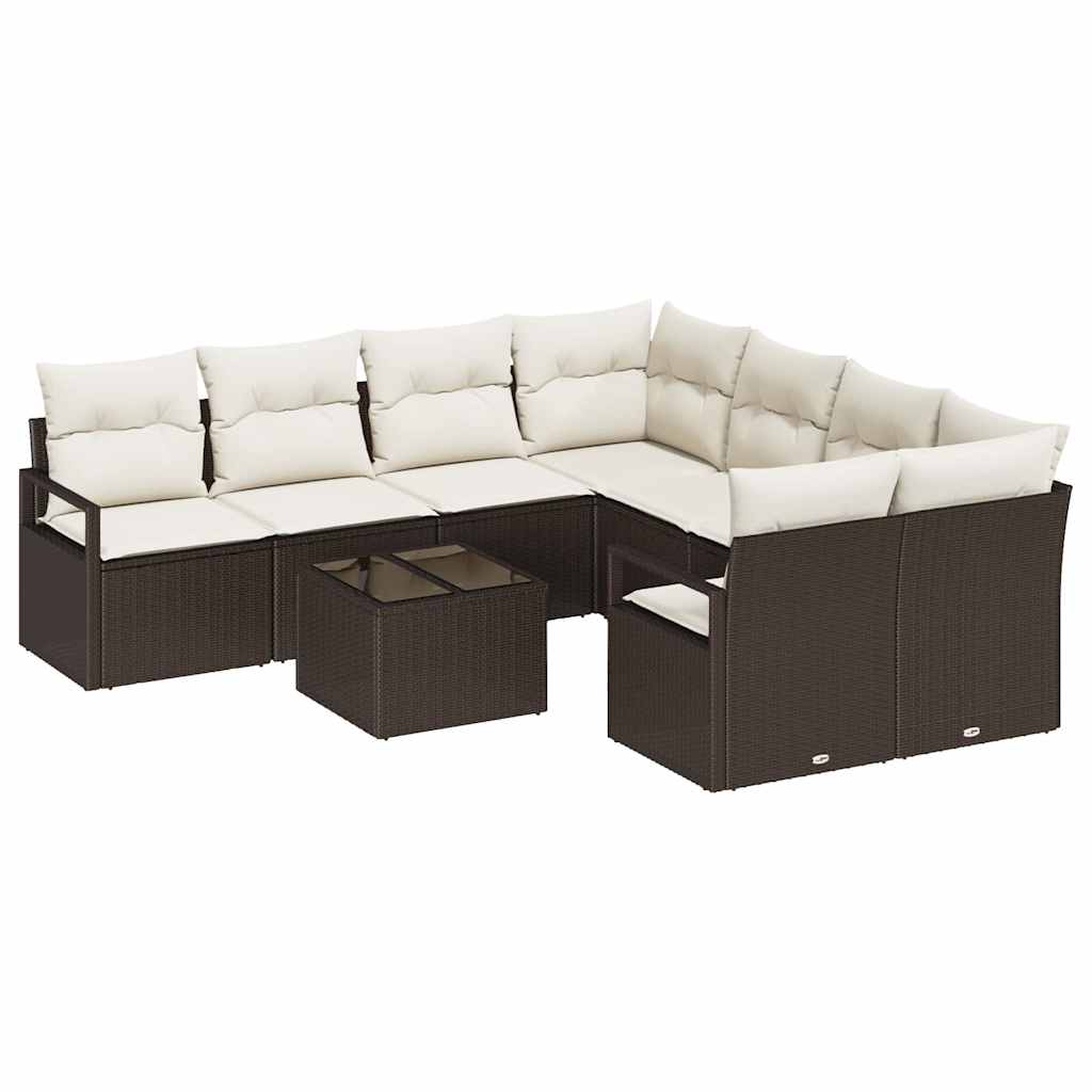 Garten-Sofa-Set mit Kissen 9 pcs Braun, Creme 55 x 55 x 37 cm