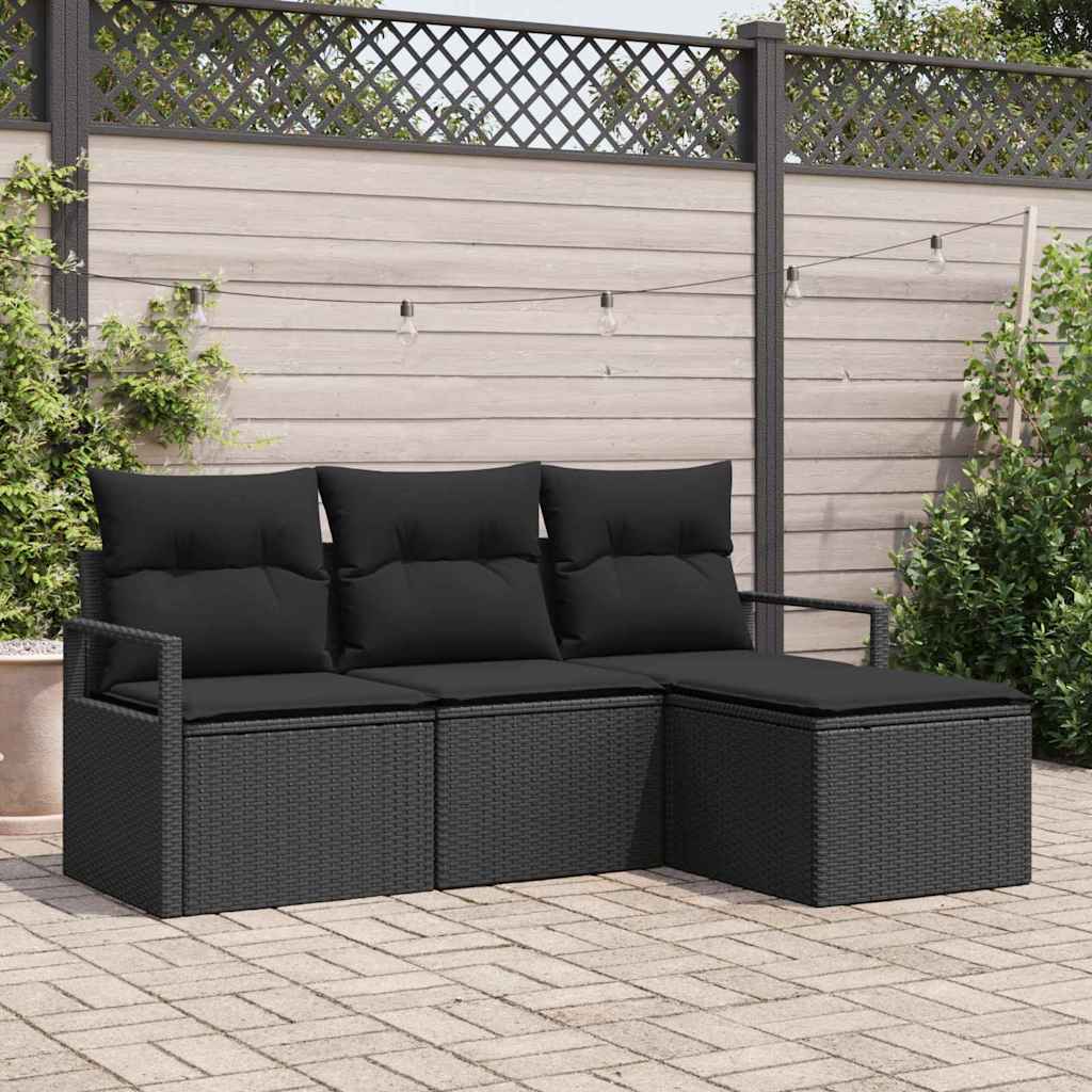 Garten-Sofa-Set mit Kissen mit Speicher 4 pcs Schwarz