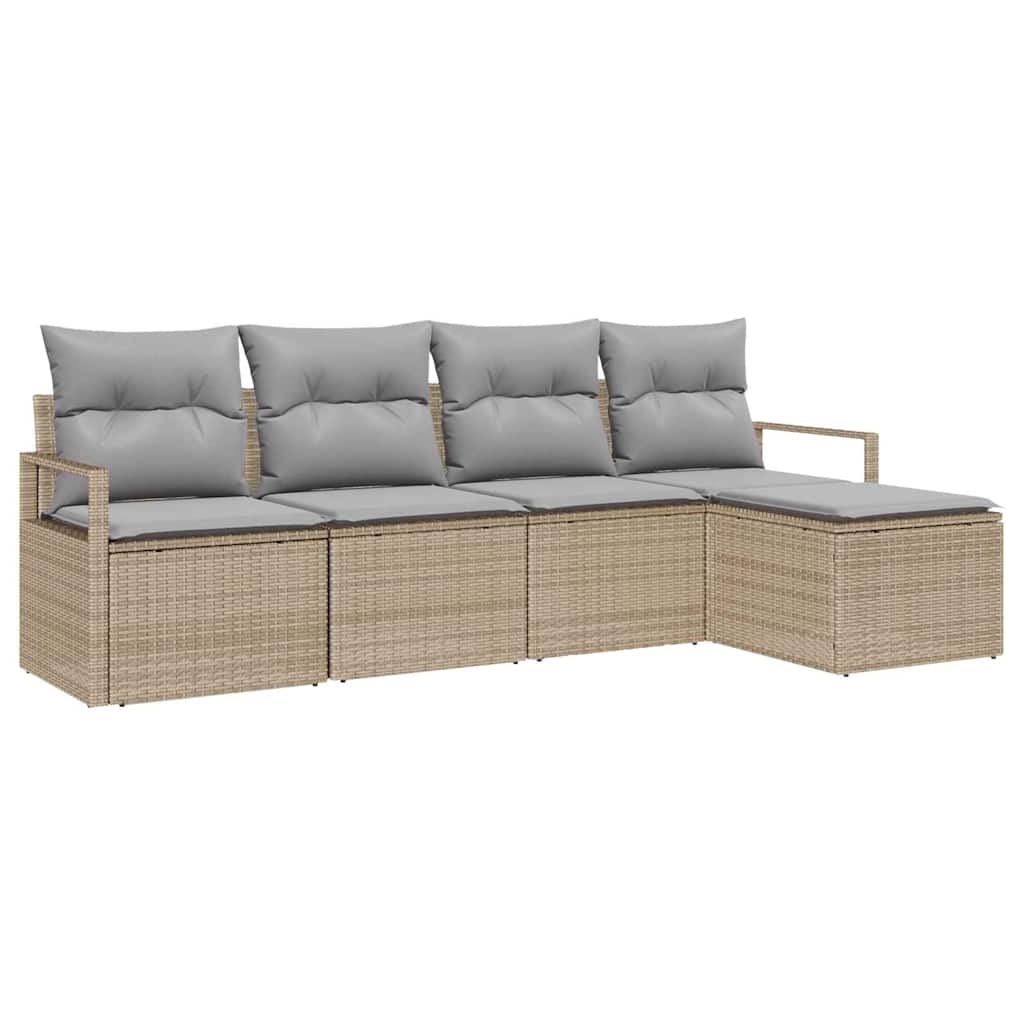 Garten-Sofa-Set mit Kissen mit Speicher 5 pcs Beige, Hellgrau