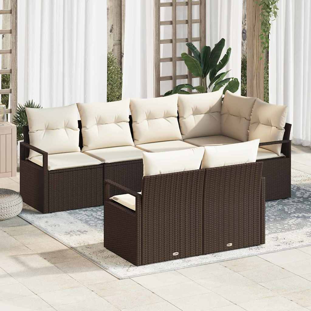 Garten-Sofa-Set mit Kissen mit Speicher 7 pcs Braun, Creme