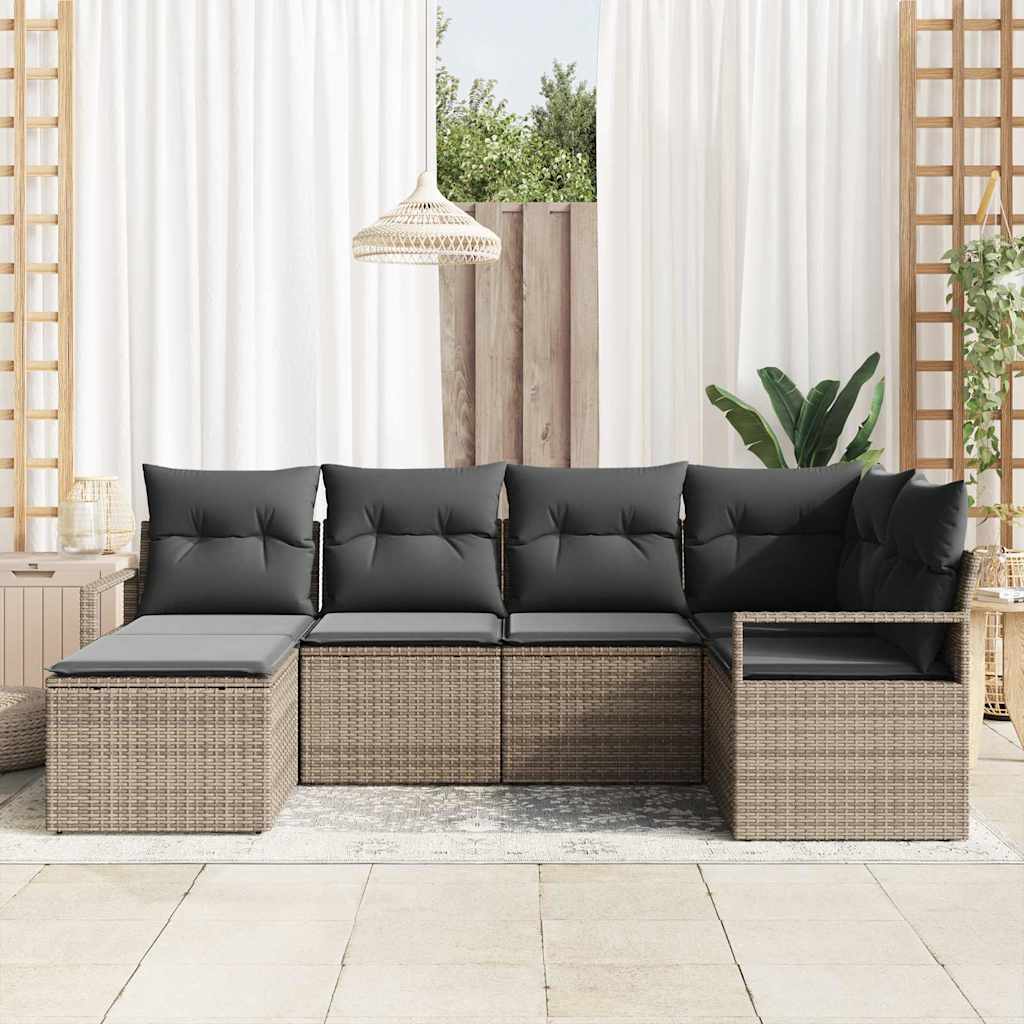 Garten-Sofa-Set mit Kissen mit Speicher 6 pcs Grau