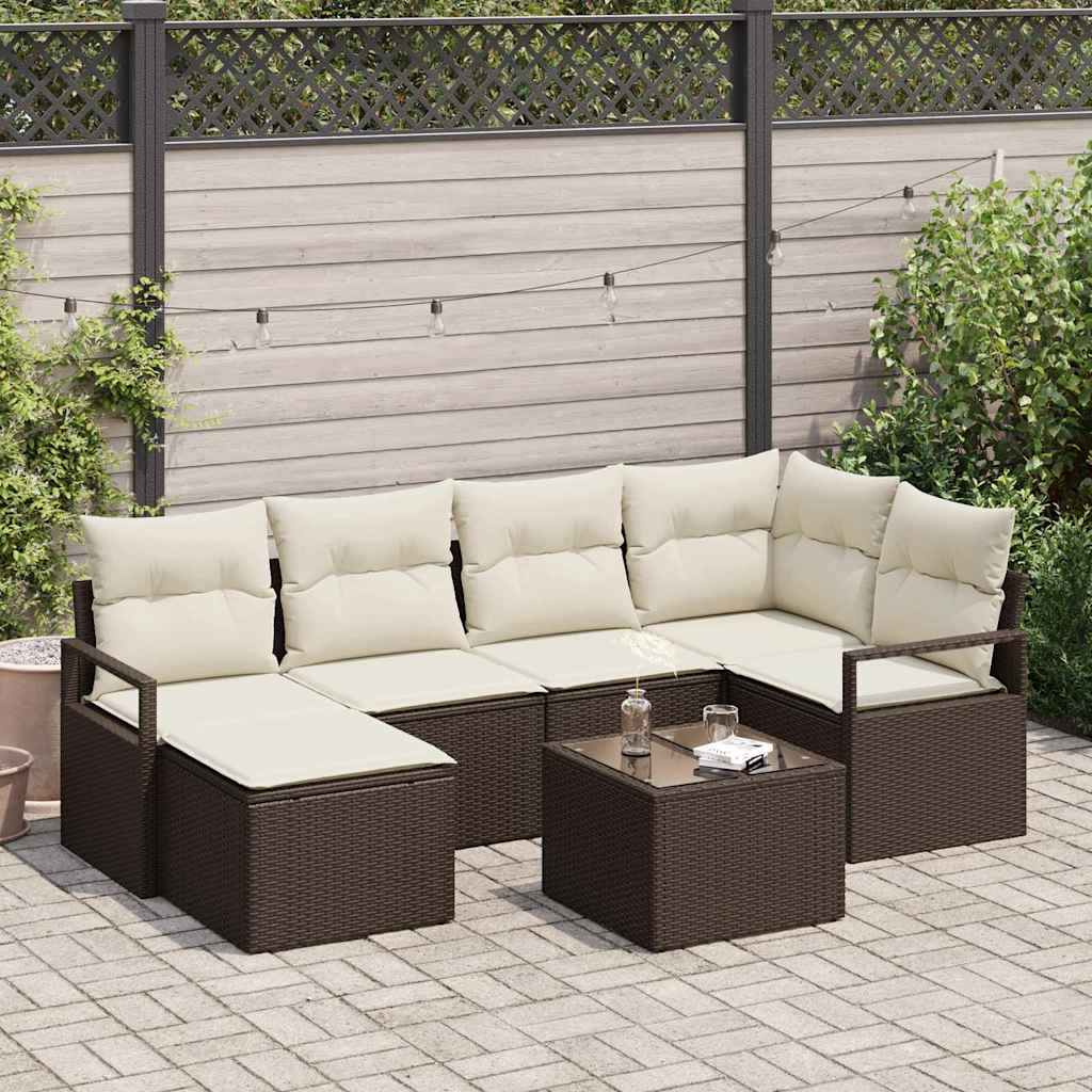 Garten-Sofa-Set mit Kissen mit Speicher 7 pcs Braun, Creme