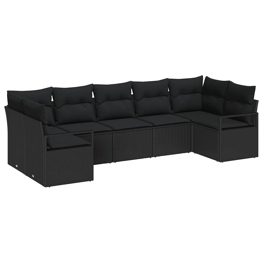 Garten-Sofa-Set mit Kissen mit Speicher 7 pcs Schwarz