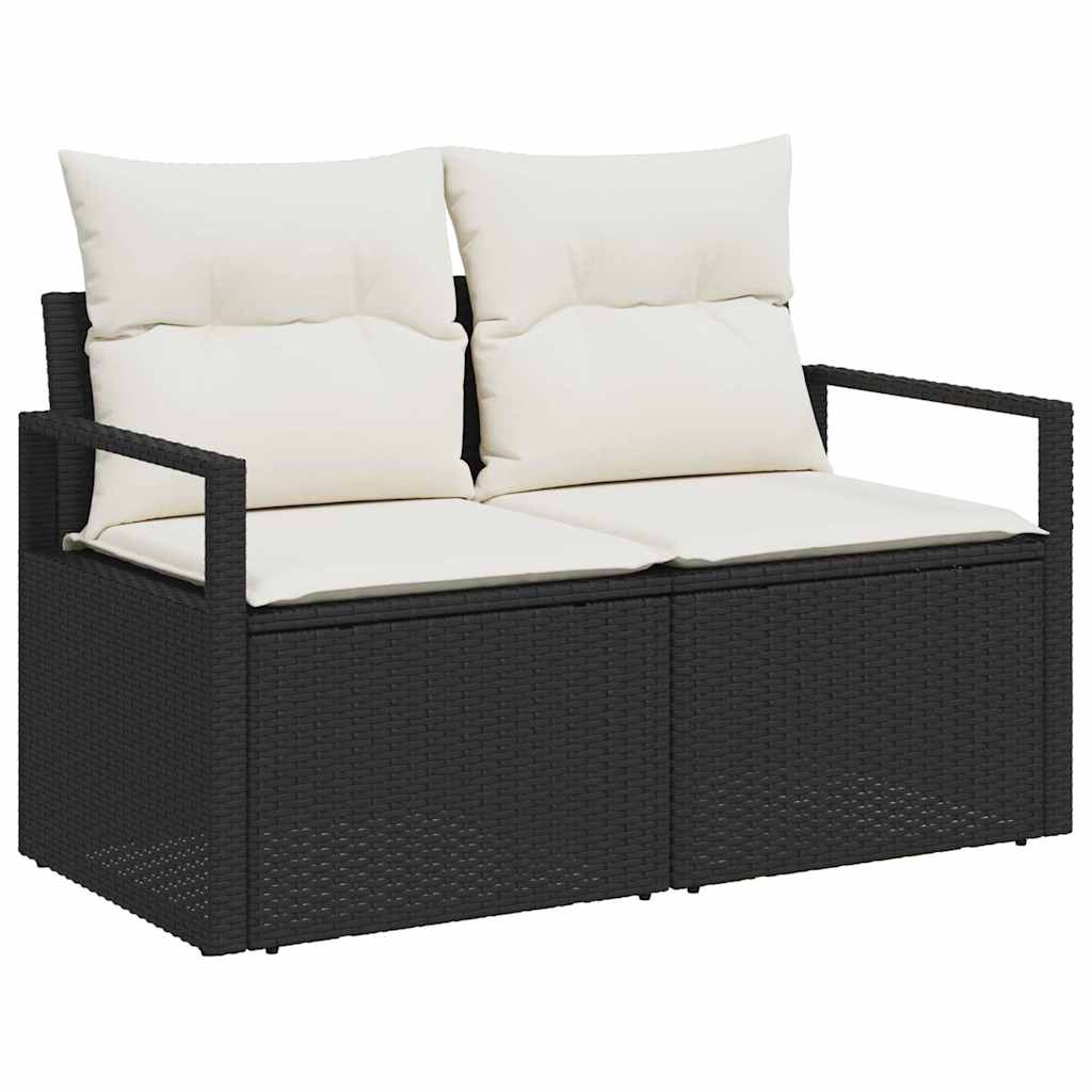Garten-Sofa-Set mit Kissen mit Speicher 9 pcs Schwarz, Creme