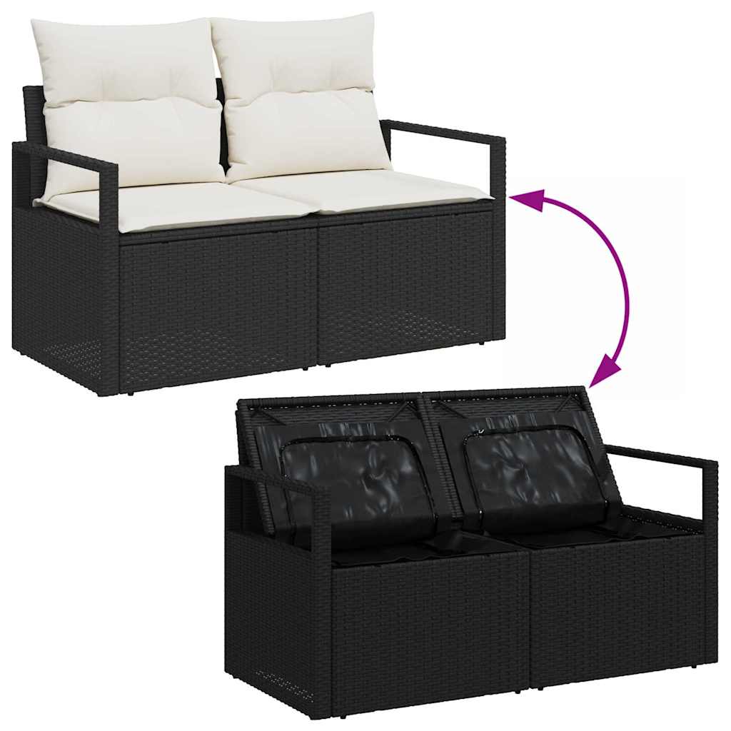 Garten-Sofa-Set mit Kissen mit Speicher 9 pcs Schwarz, Creme