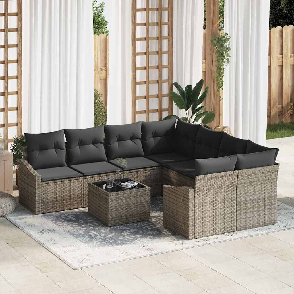Garten-Sofa-Set mit Kissen Manuell 9 pcs Grau 55 x 55 x 37 cm