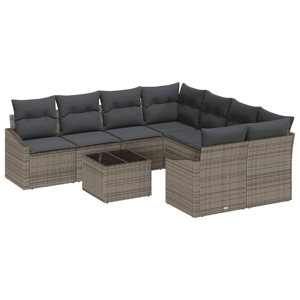 Garten-Sofa-Set mit Kissen Manuell 9 pcs Grau 55 x 55 x 37 cm