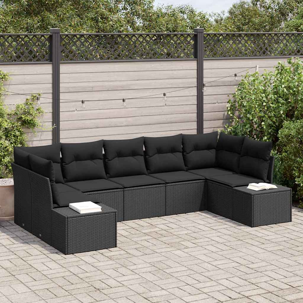 Garten-Sofa-Set 7 pcs Schwarz 289 x 154 x 85 cm Poly Rattan