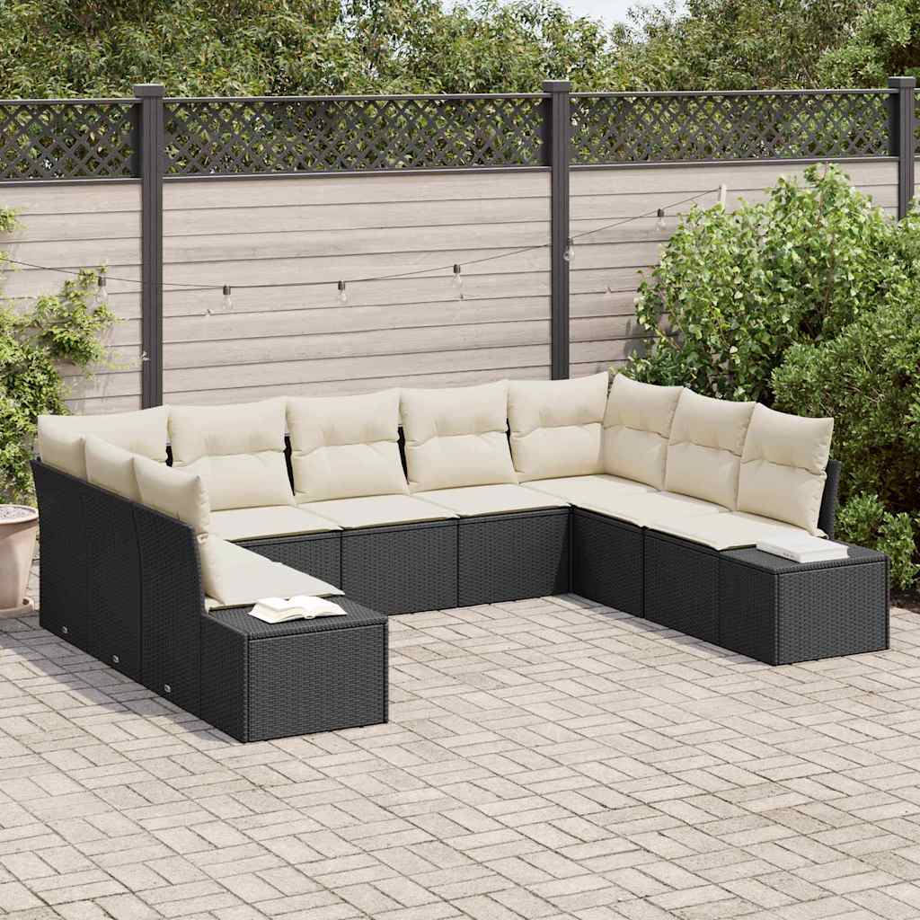 Garten-Sofa-Set 9 pcs Schwarz und Creme 289 x 209 x 85 cm