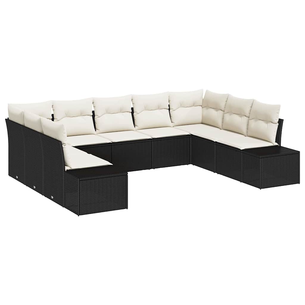 Garten-Sofa-Set 9 pcs Schwarz und Creme 289 x 209 x 85 cm