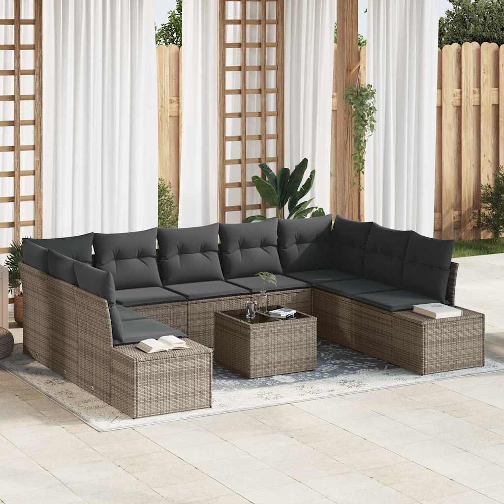 Garten-Sofa-Set 10 pcs Grau 289 x 209 x 85 cm Poly Rattan