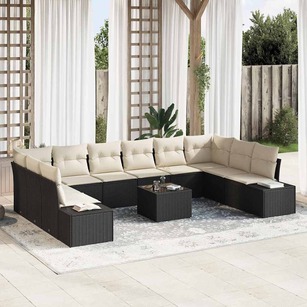 Garten-Sofa-Set 11 pcs Schwarz und Creme 344 x 209 x 85 cm