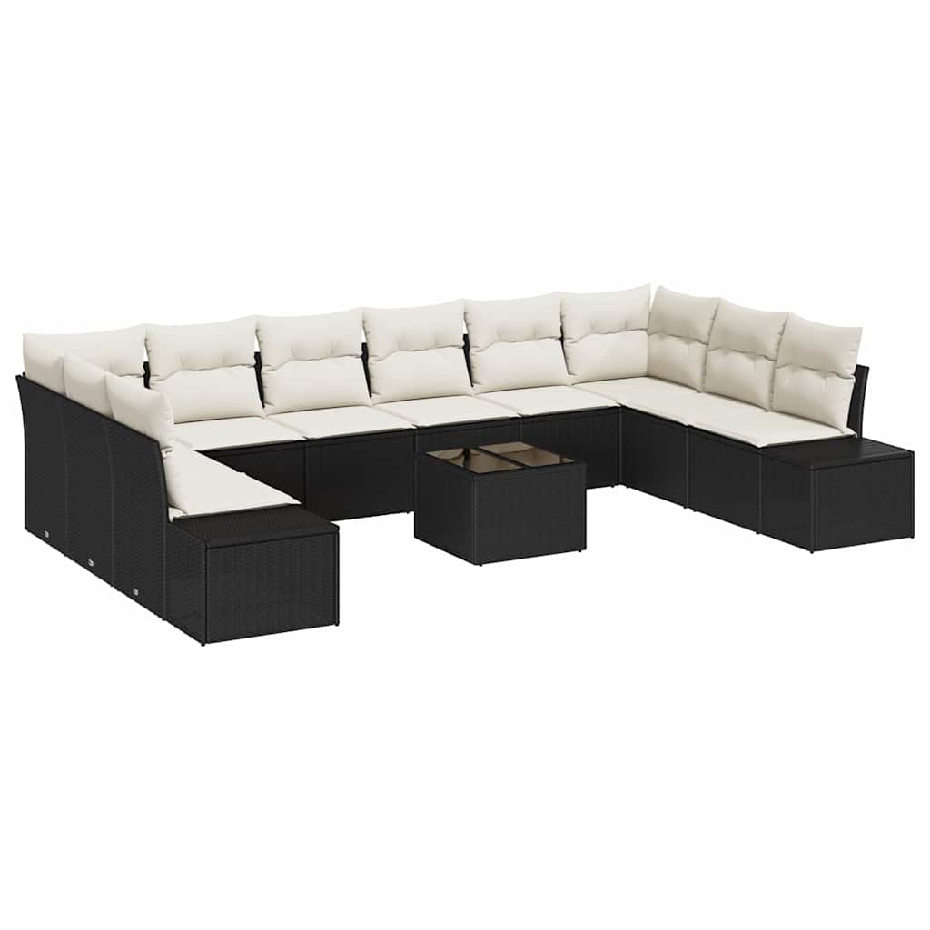 Garten-Sofa-Set 11 pcs Schwarz und Creme 344 x 209 x 85 cm