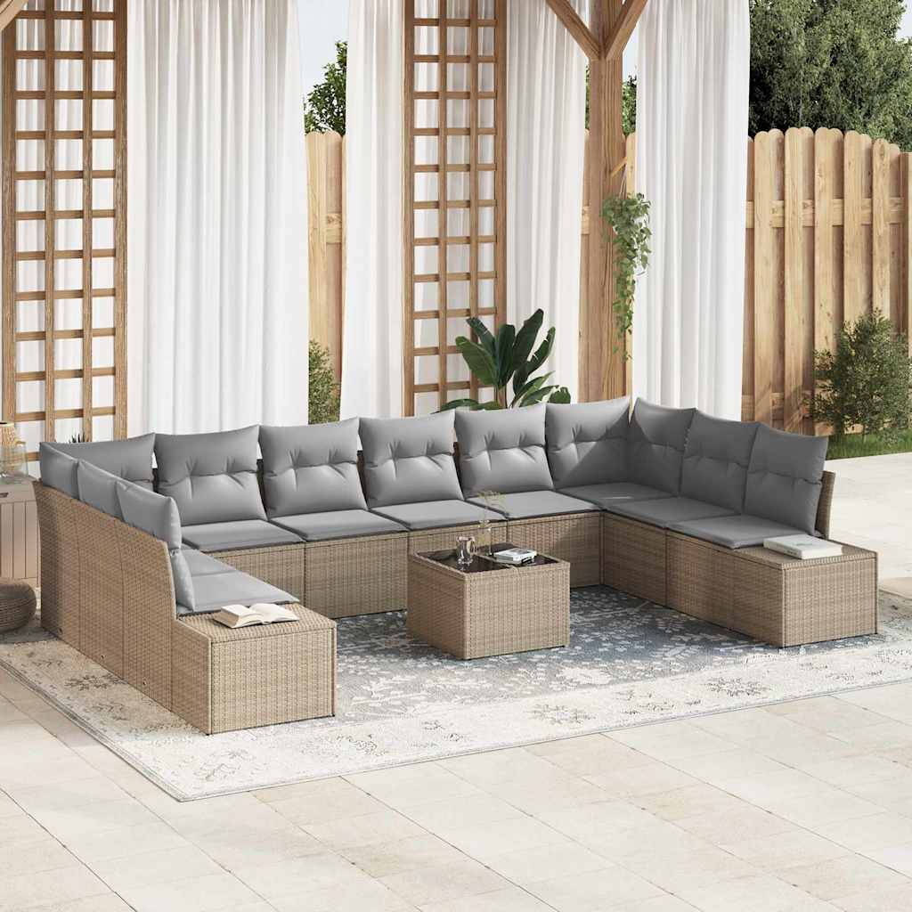 Garten-Sofa-Set 11 pcs Beige und Hellgrau 344 x 209 x 85 cm