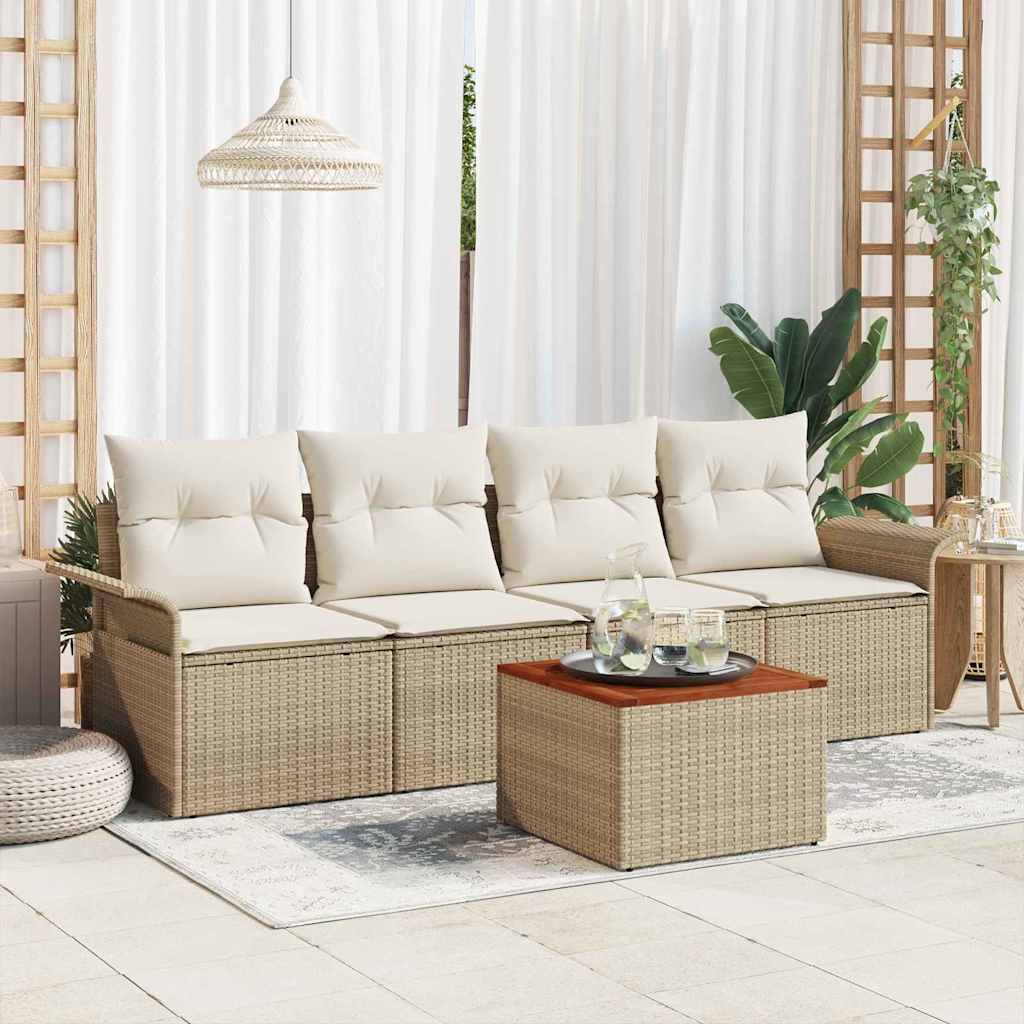Garten-Sofa-Set mit Kissen 5 pcs Beige, Creme 55 x 55 x 37 cm