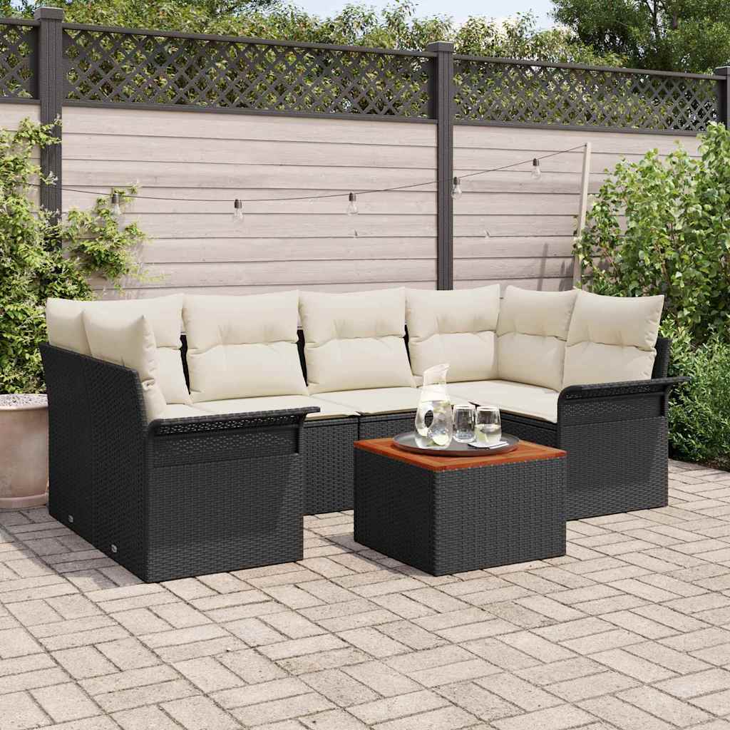 Garten-Sofa-Set mit Kissen 7 pcs Schwarz, Creme 55 x 55 x 37 cm
