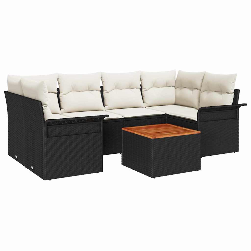 Garten-Sofa-Set mit Kissen 7 pcs Schwarz, Creme 55 x 55 x 37 cm