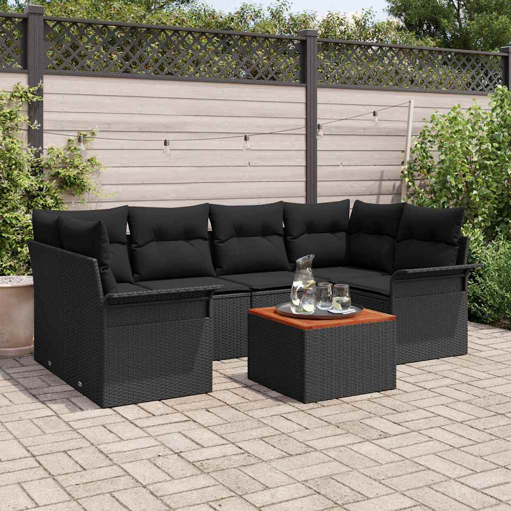 Garten-Sofa-Set mit Kissen 7 pcs Schwarz 55 x 55 x 37 cm