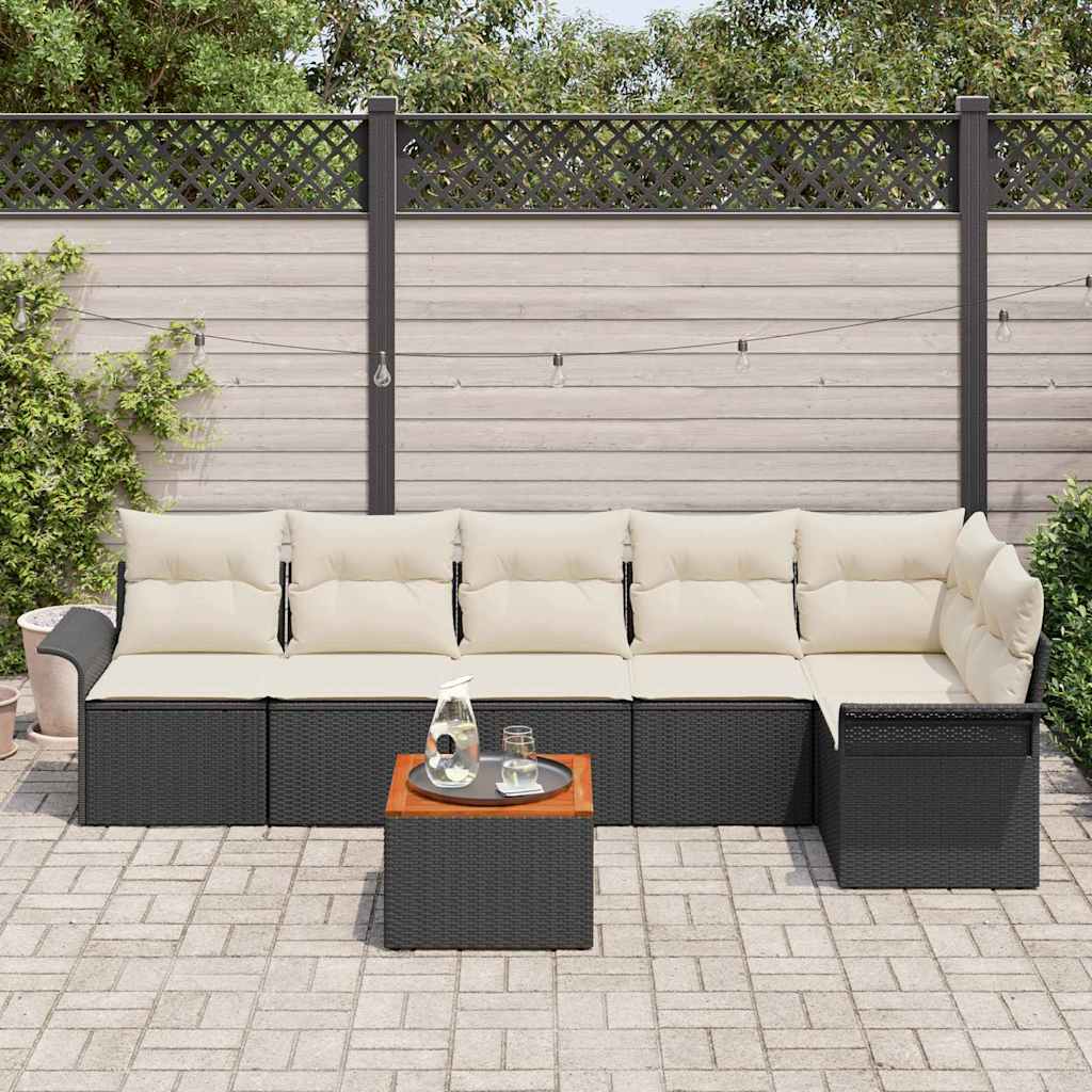Garten-Sofa-Set mit Kissen 7 pcs Schwarz, Creme 55 x 55 x 37 cm
