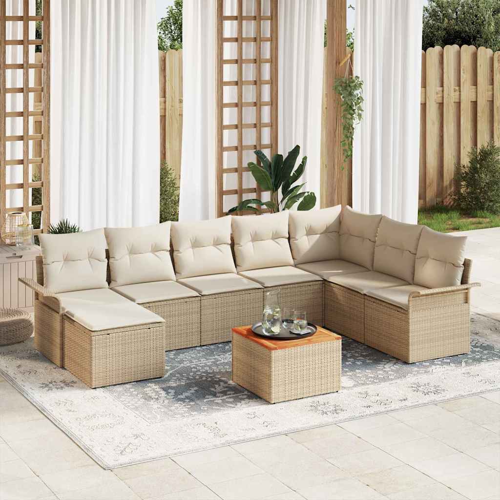 Garten-Sofa-Set mit Kissen mit Speicher 9 pcs Beige, Creme
