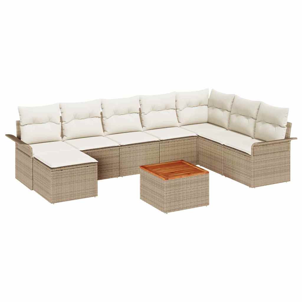 Garten-Sofa-Set mit Kissen mit Speicher 9 pcs Beige, Creme