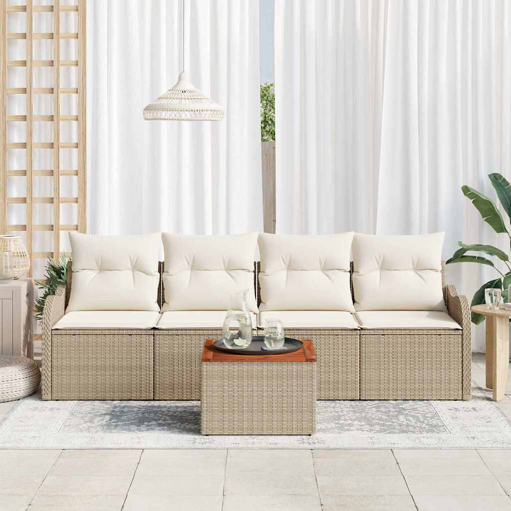 Garten-Sofa-Set mit Kissen 5 pcs Beige, Creme 55 x 55 x 37 cm