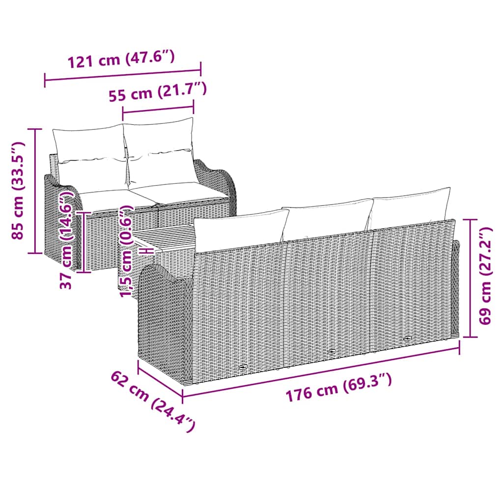 Garten-Sofa-Set 6 pcs Beige, Hellgrau 55 x 55 x 37 cm