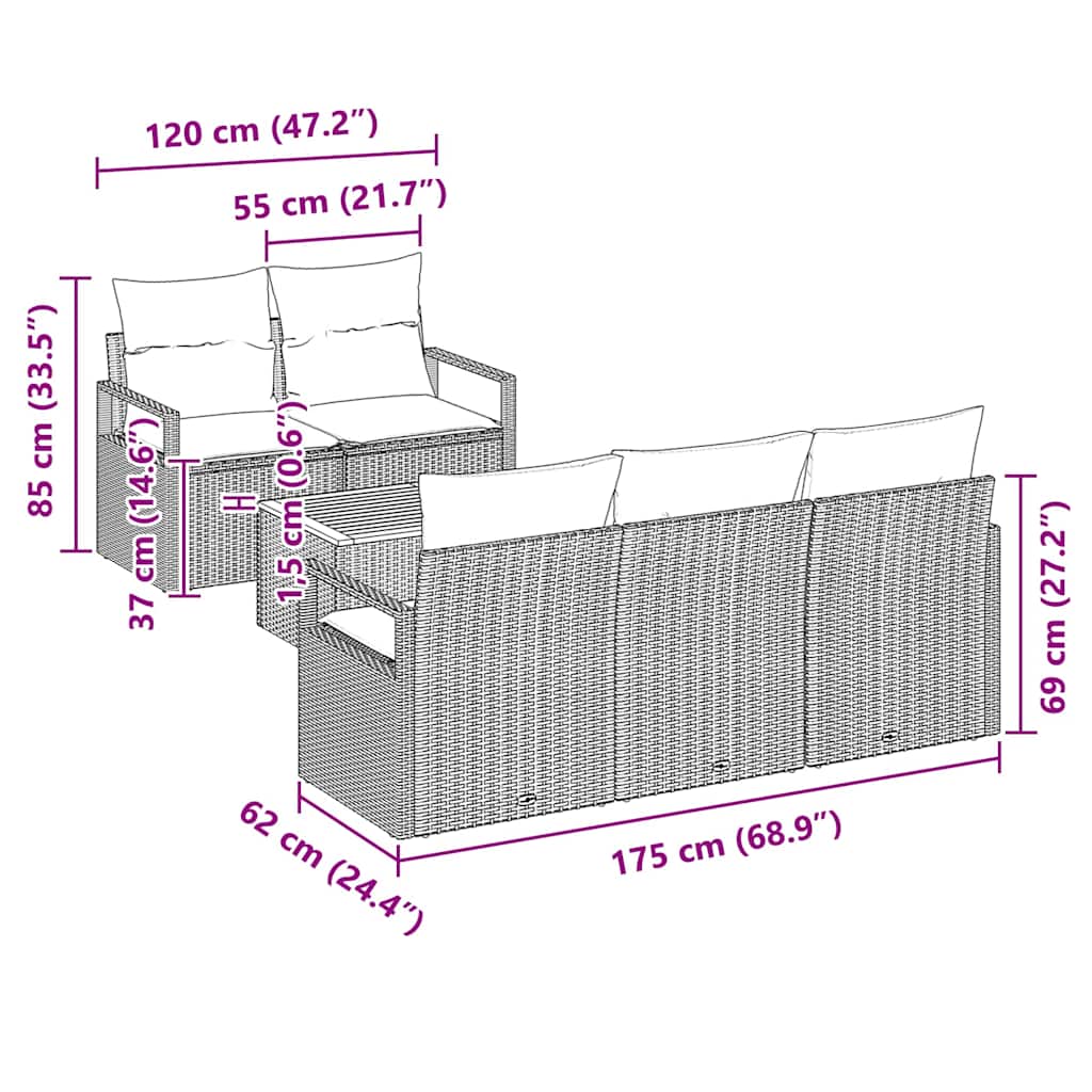 Garten-Sofa-Set 6 pcs Grau