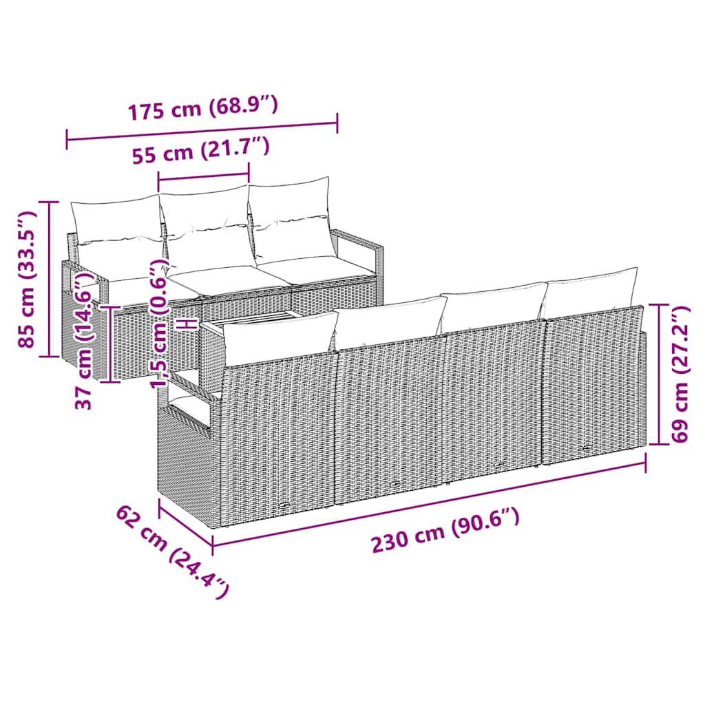 Garten-Sofa-Set 8 pcs Grau