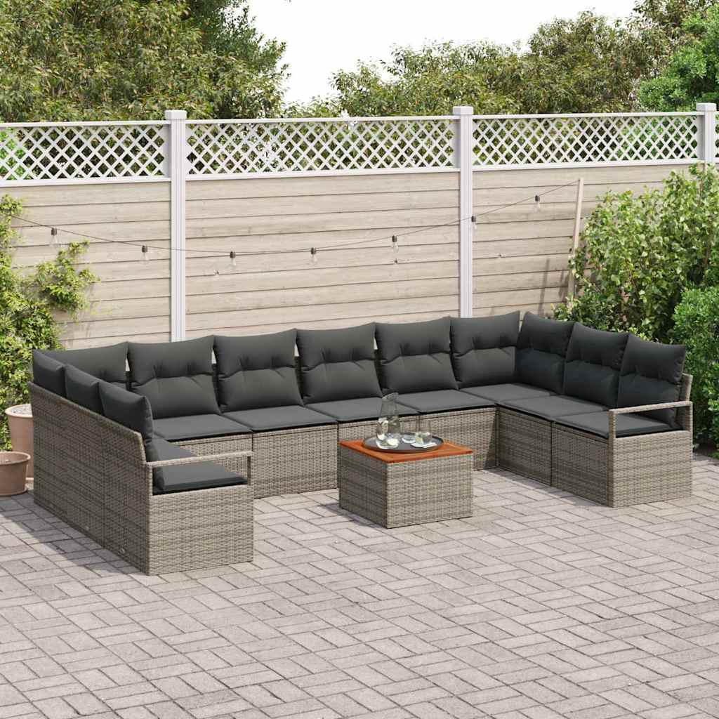 11-piece garden sofa set with cushions grey poly rattan acacia