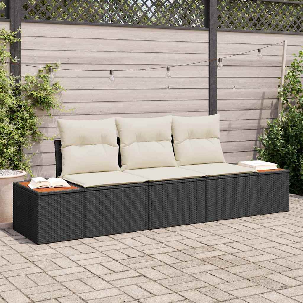 Garten-Sofa-Set 3 pcs Schwarz und Creme 239 x 62 x 85 cm