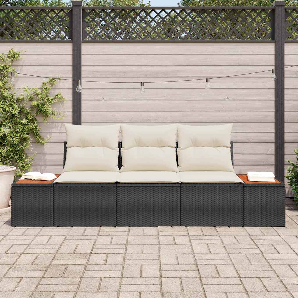Garten-Sofa-Set 3 pcs Schwarz und Creme 239 x 62 x 85 cm