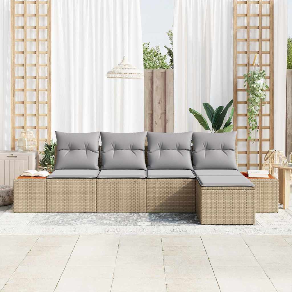 Garten-Sofa-Set 5 pcs Beige und Hellgrau 184 x 62 x 85 cm